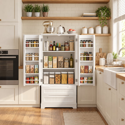 Bayview Elinna 47.2” H Stand Kitchen Pantry with 2 Drawers, 3 Shelves