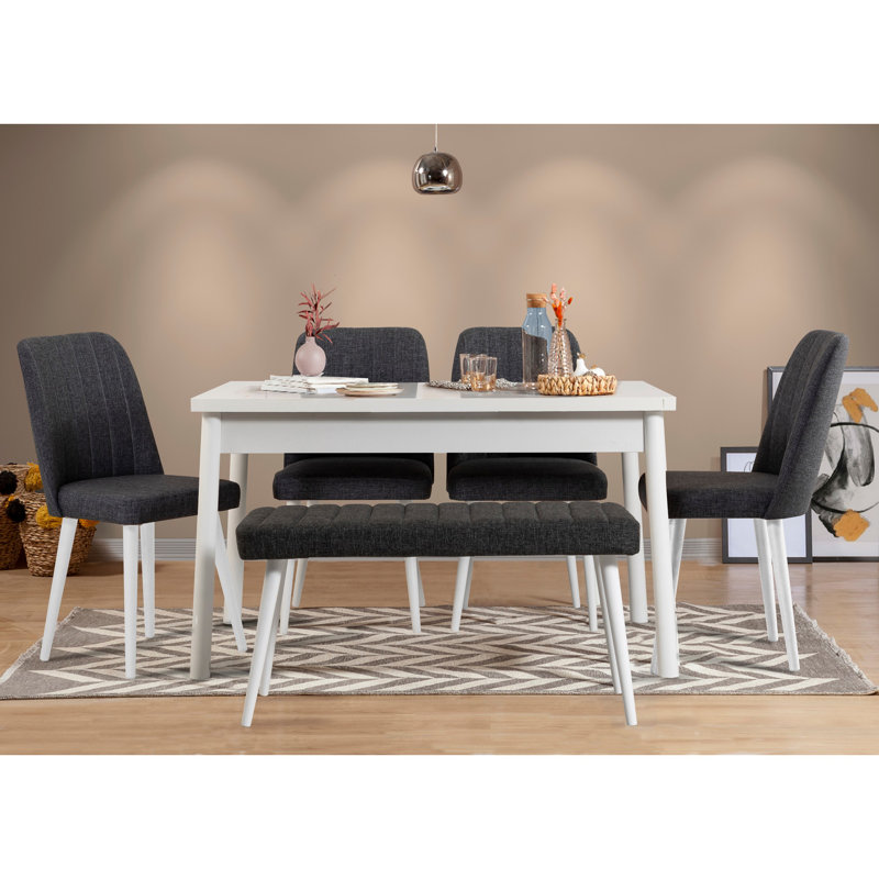 Ensemble de table et chaises de salle à manger élégant 6 pièces, pin atlantique | 100% panneau de particules enduit de mélamine, table: 47,2 po x 30,3 po x 29,5 po | Chaises (4): 18,5 po x 35,4 po, hauteur du siège: 19,3 po | Structure en métal, 10