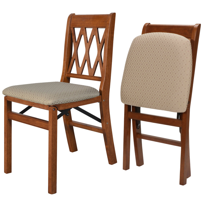 Stakmore Classic Lattice Back Folding Chair, Cherry Frame with Blush Fabric, Cherry