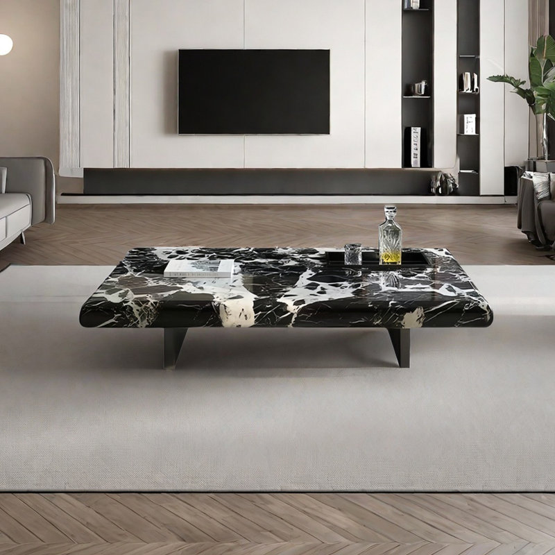 Italian rectangular marble coffee table, 12.6" H x 47.2" L x 31.5" W