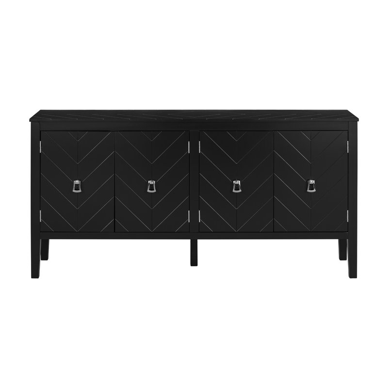 Buffet à quatre portes avec motifs géométriques complexes et poignées en métal rétro, armoire, l 63 po x l 15,7 po H 31,5 po pour le salon, le bureau d'entrée, l'écurie