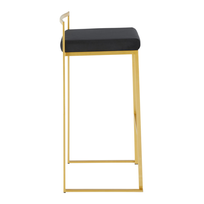 Ernestine Upholstered Stackable Bar & Counter Stool (Set of 3), Bar Stool (30" Seat Height), Black Velvet/Gold