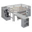 Lit mezzanine double gris avec bureau rétractable, 3 tiroirs, escalier de rangement et tablettes, construction solide, assemblage pratique, idéal pour l'organisation de la chambre à coucher avec des escaliers étagés, du bois de pin,-121927345