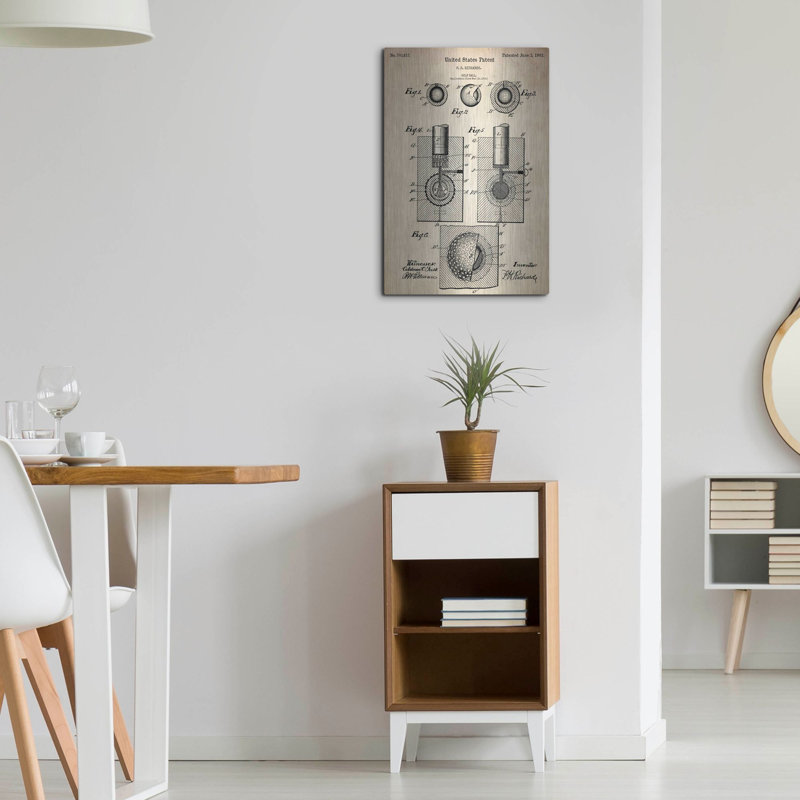«Golf Ball Vintage Vernis Blueprint», art mural en métal, H 24 po x l 16 po