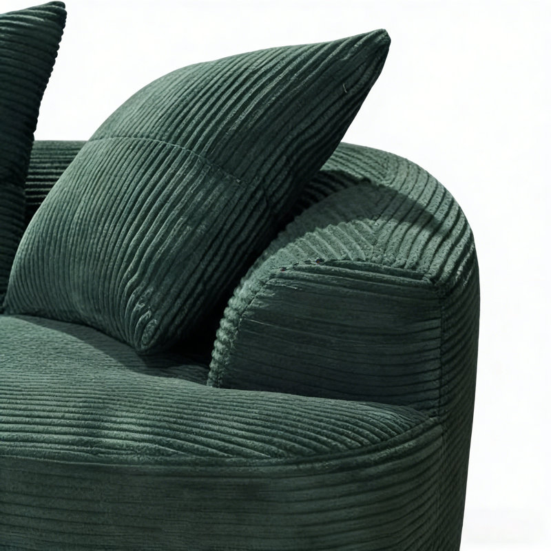 Canapé incurvé 65,35 po avec coussins à ressorts ensachés pour siège moelleux, petit canapé avec 3 coussins décoratifs, sans assemblage, vert foncé