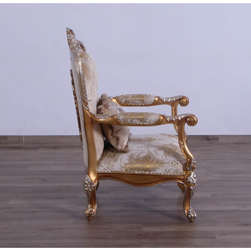 3 Piece Saint Germain Living Room Set, Gold/Beige/Light Brown
