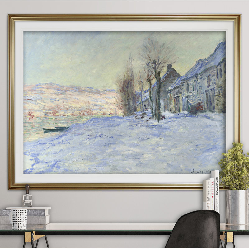 « soleil et neige » par claude monet print, H 31 po x l 43 po x P 1,5 po, Cadre doré