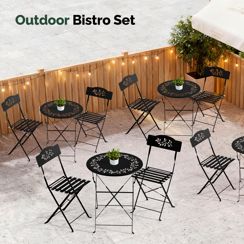 3-Piece Bistro Set With Seat Cushions,Black, Black