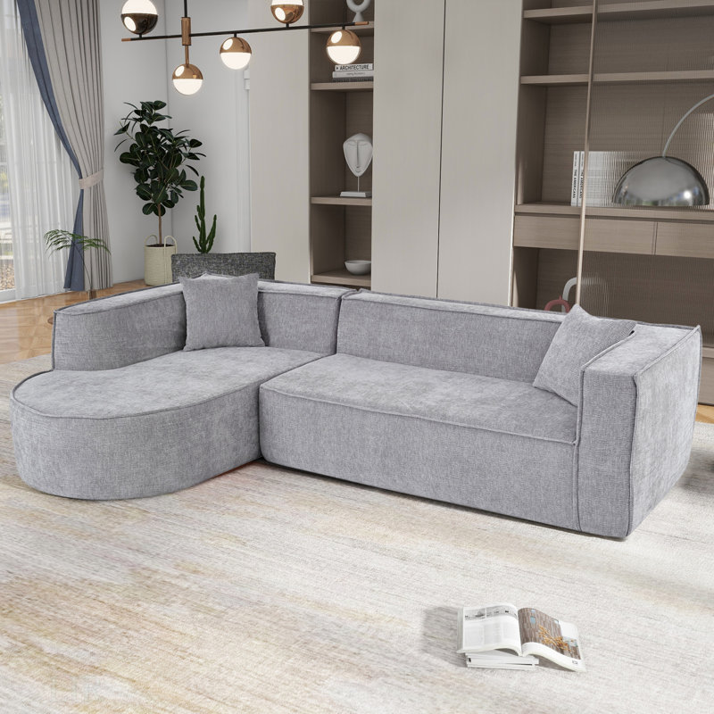 Canapé modulaire de style moderne, canapé modulaire en éponge, canapé modulaire en forme de L avec un design incurvé élégant et un tissu chenille luxueux, deux coussins décoratifs, pour le salon, le bureau