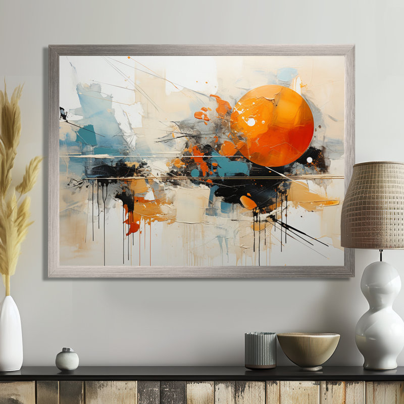 Teal Orange Bold Energy III - Dams Canvas Prints, 16" H x 32" W x 1" D, Brown Floater Framed