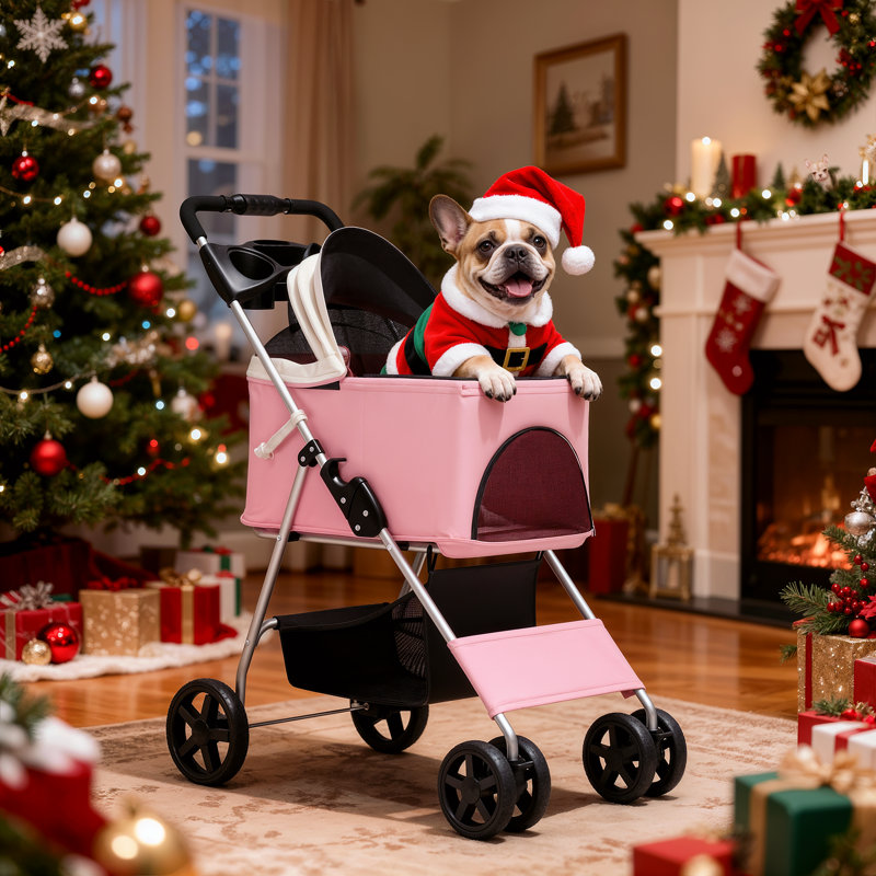 Poussette pliante pour animaux de compagnie, poussette pliable pour chien avec support amovible, panier et porte-gobelet
