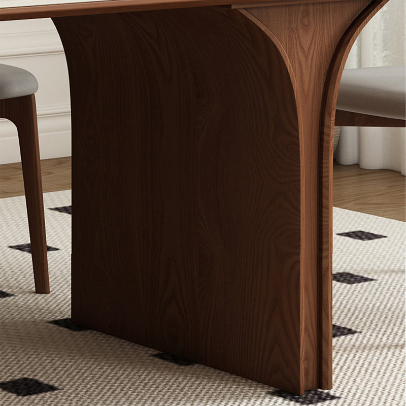 Ensemble de table de salle à manger pour 4 personnes en pierre frittée rectangulaire brun + bois massif