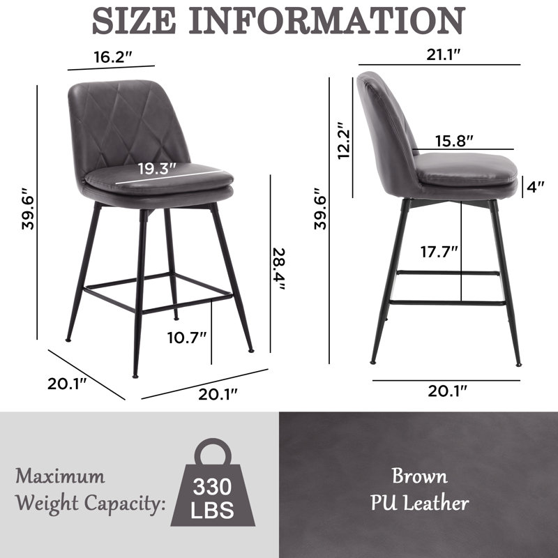 Tabouret pivotant Sheresa, Tabouret de bar (siège d'une hauteur de 28,4 po), Gris
