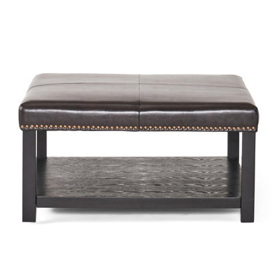Dark Brown Bench As Coffee Table With Storage Element, Birch Wood, 35.14" D X 33.76" W 18.58" H In Brown, Wood Base Cushioned Top, 35.14In 33.76In 18.58In