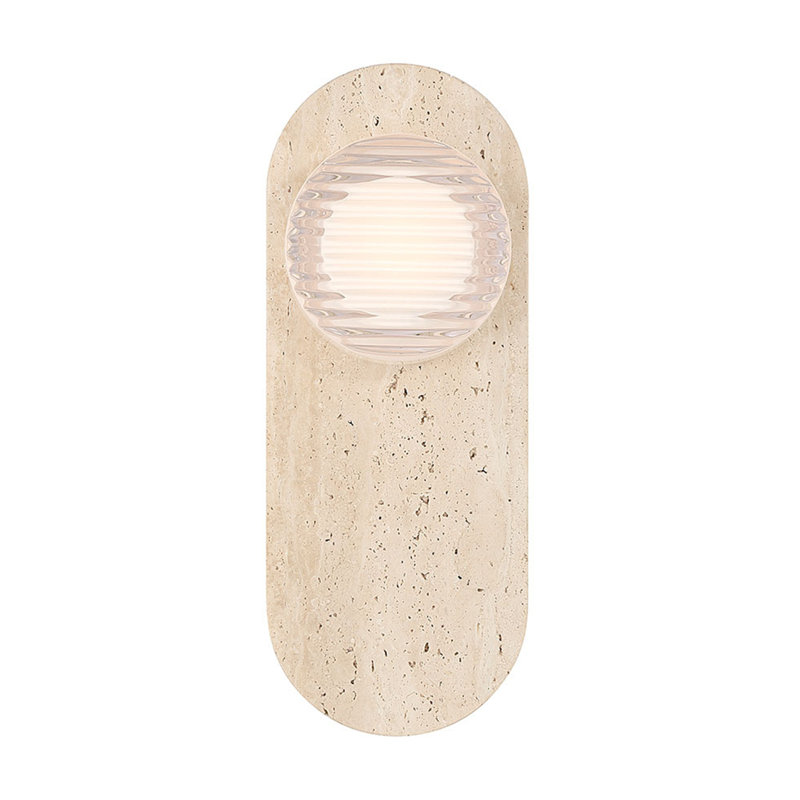Sternn, Outdoor, 15", Travertine, Clear Ribbed Glass, Clear Ribbed glass