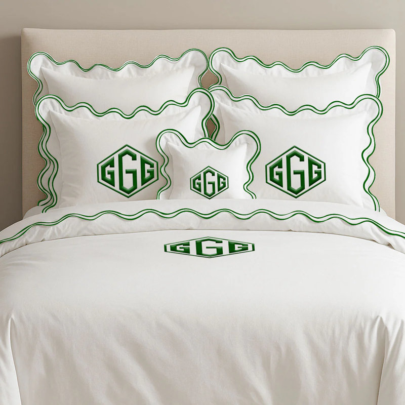 Monogram Cotton Luxurious Double Scallop Duvet Cover, King Duvet Cover, Yes