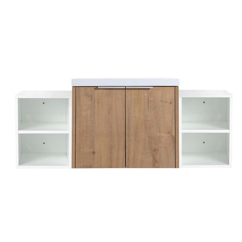 Faredo 47.61'' Single Bathroom Vanity with Resin Top, Imitative Oak