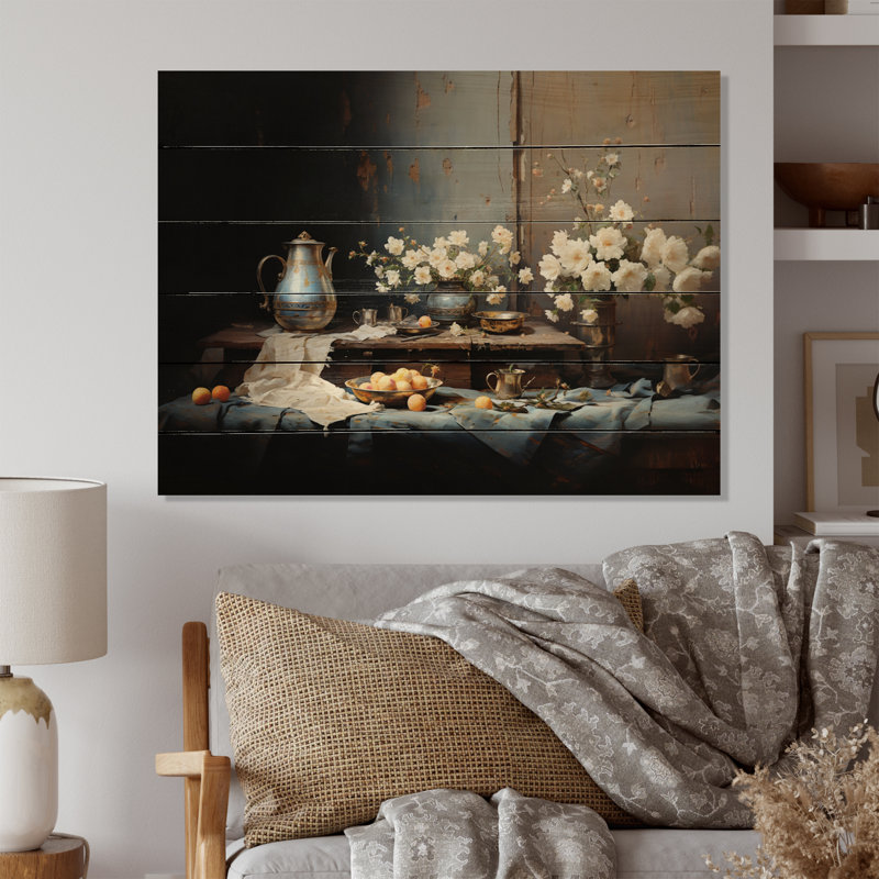 Nature morte sérénité florale III sur bois, H 24 po x l 32 po x P 0,78 po