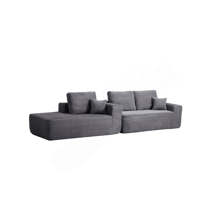 Canapé modulaire 104 po avec méridienne en forme de L et poches latérales, conception modulaire moderne, assise profonde, canapé rembourré pour le salon / chambre à coucher, sans assemblage requis (tissu moelleux), gris, orienté vers la gauche