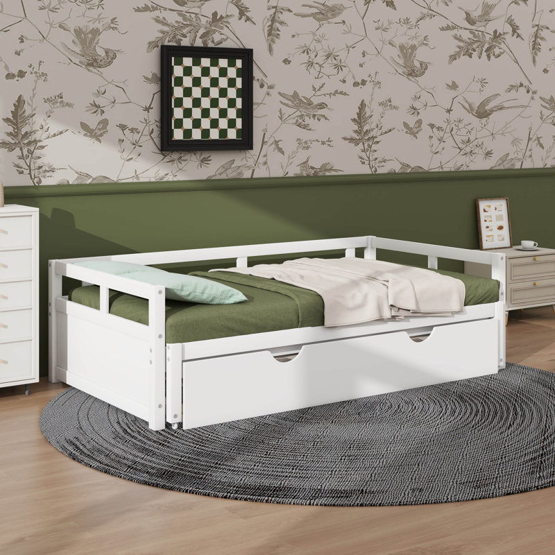 Twin Size Extending Daybed With Trundle, White