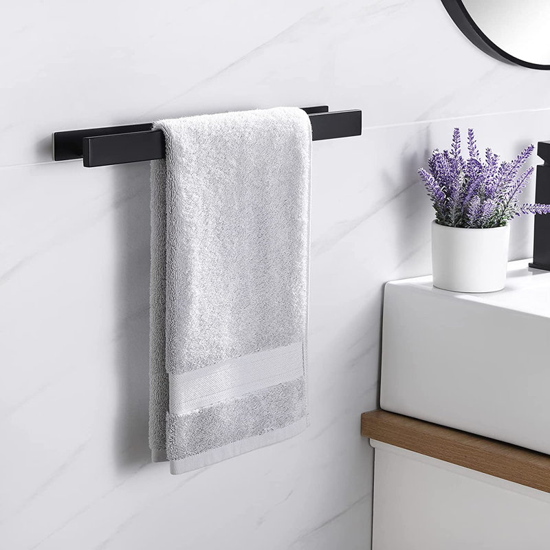 Porte-serviettes mural moderne en acier inoxydable sans perçage pour salle de bain 16 po Modern, Noir mat