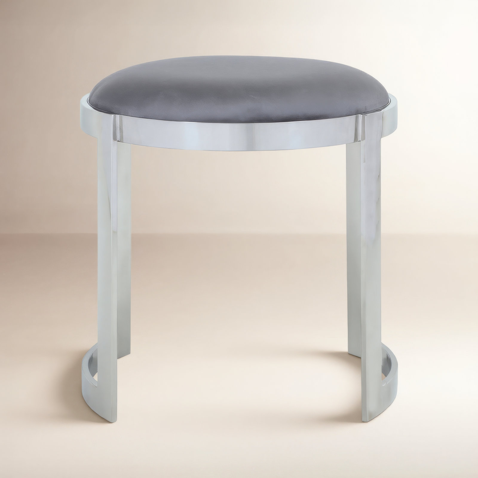Nouri Velvet Vanity Stool, Gray, Silver