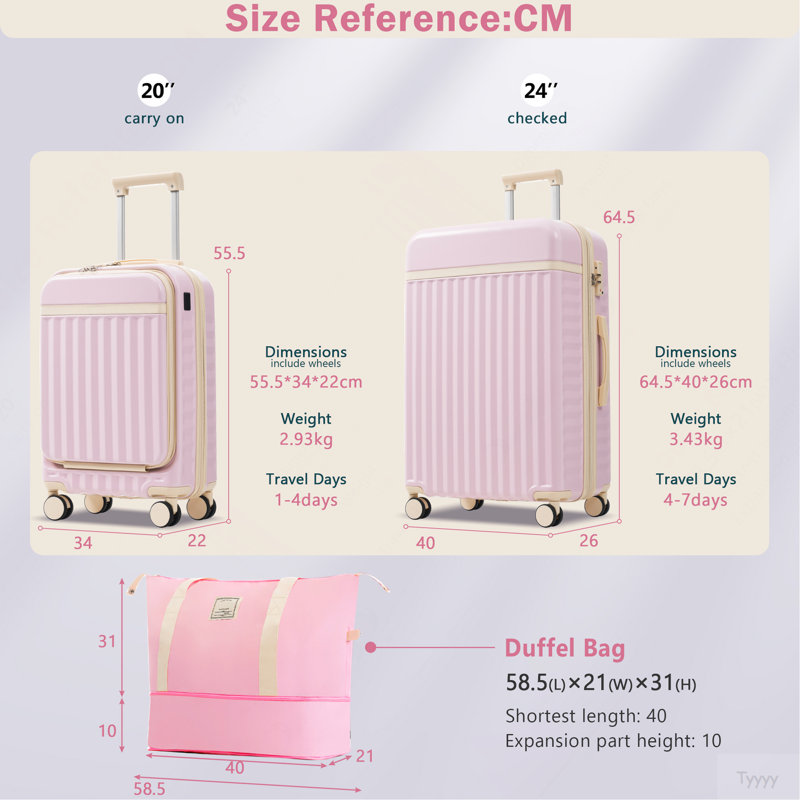 Ensemble de 3 valises à ouverture frontale, valise de transport rigide avec port USB, bagage extensible avec poignée à roulettes, verrou TSA