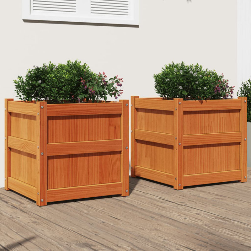 Wooden Kogut Flower Box, 23.62" H x 23.62" W x 23.62" D, Natural Orange, 2