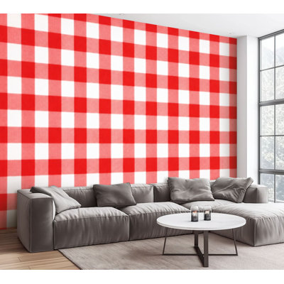 Wall Mural Peel and Stick Wallpaper Red Gingham seamless from rhombus squares for plaid Self-Adhesive Removable Contact Paper Wall Decor for Living Room Bedroom 100"H x 144"W