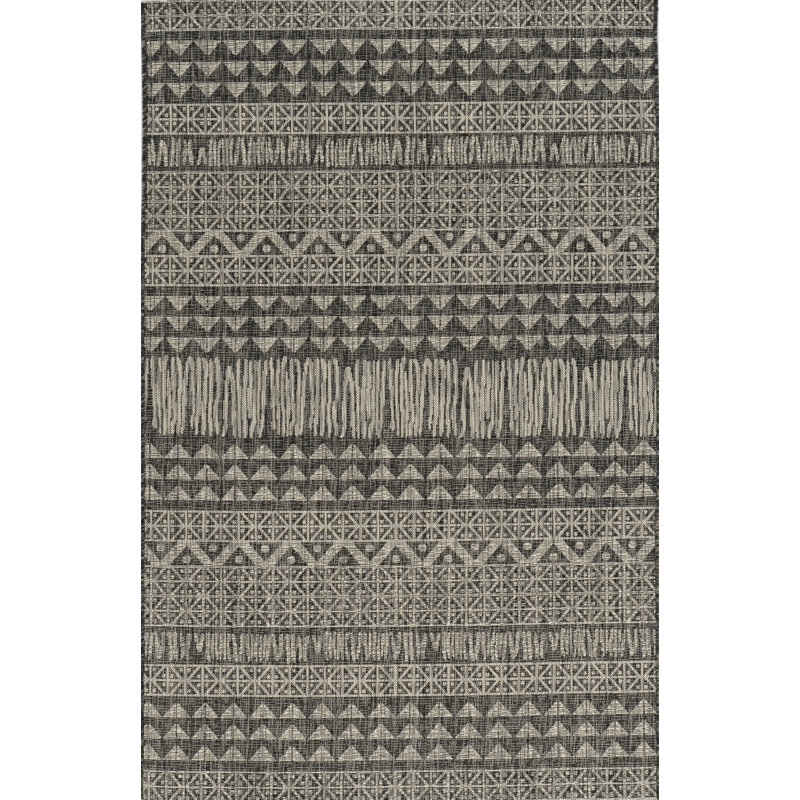 Sedona Boho Striped Charcoal/Natural Indoor/Outdoor Performance Area Rug, Rectangle 7'10" x 10'10"