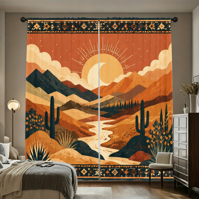 Rideau filtrant 2 pièces Boho Desert Landscape, W30inch*H66inch×2PCS