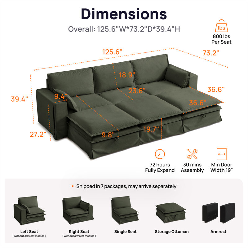 Canapé modulaire surdimensionné en tissu 125,6 po, Polyester vert