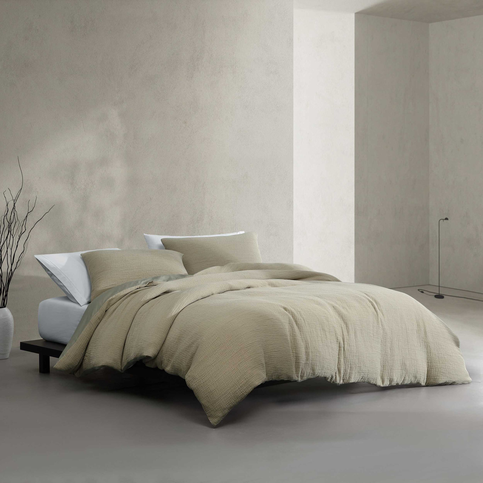 Washed Texture Cotton Duvet Cover Set, Queen Duvet Cover + 2 Standard Shams, Green