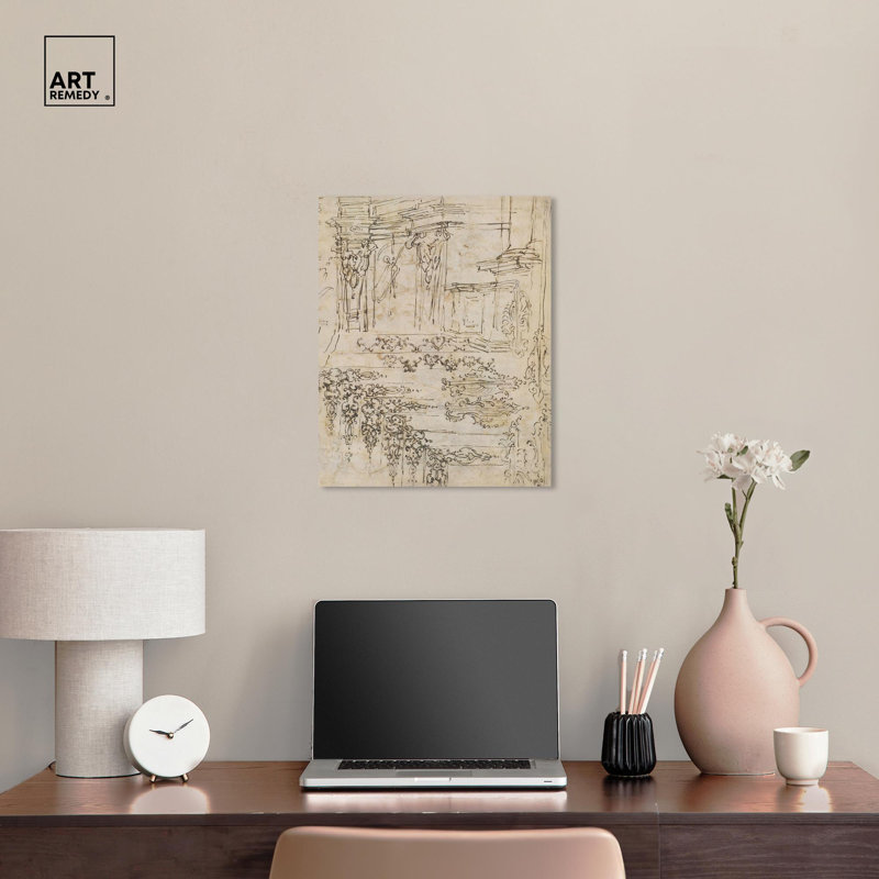 «Ornament and Architecture 1710 Canvas Classic Sketches» par Art Remedy, H 20 po x l 16 po, Toile tendue