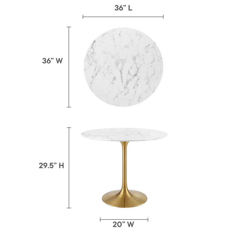Lippa 36" Round Dining Table by Modway, Gold
