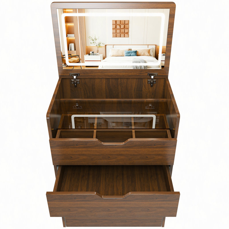 Meuble-lavabo 3 en 1 avec miroir éclairé et tabouret, coiffeuse à plateau rabattable, rangement compact pour la chambre à coucher, la salle de bain et le vestiaire