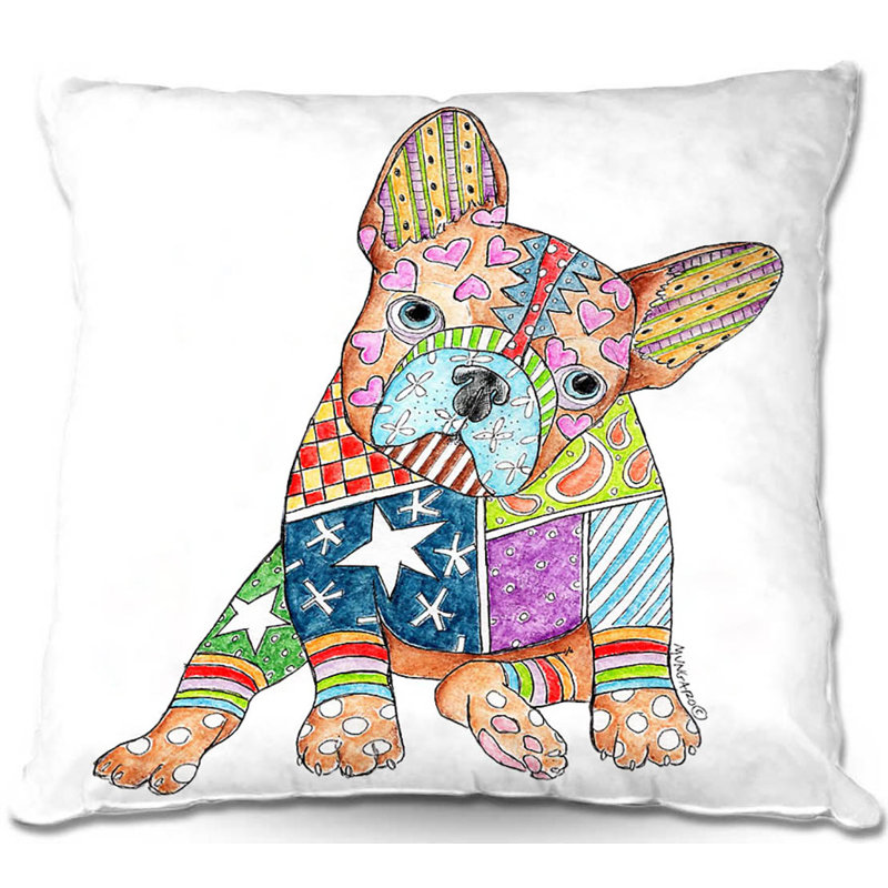  Coussin Couch French Bulldog, 18 po x 18 po, Blanc