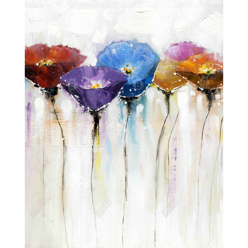 Fleurs colorées - Toile industrielle bleue pour la décoration intérieure