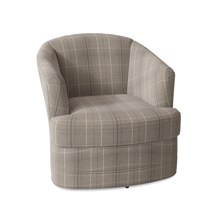 Magdaline Greyson 29" Wide Swivel Barrel Chair, Taupe Plaid; 0126-73