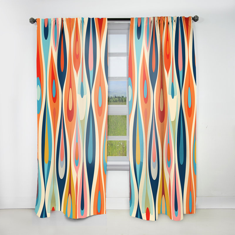 Retro Abstract Drops XI - Abstract Geometric Curtain - Velvet Room Darkening - 1 panel, 52" W x 84" L