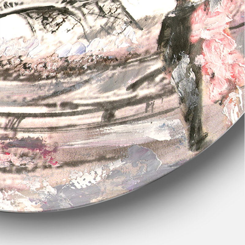 Eiffel avec fleurs roses - horloge murale moderne, Moyen