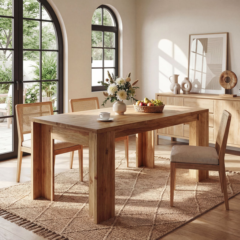63" Solid Wood Dining Table for 4-6, Farmhouse Rectangular Kitchen Table for Dining Room