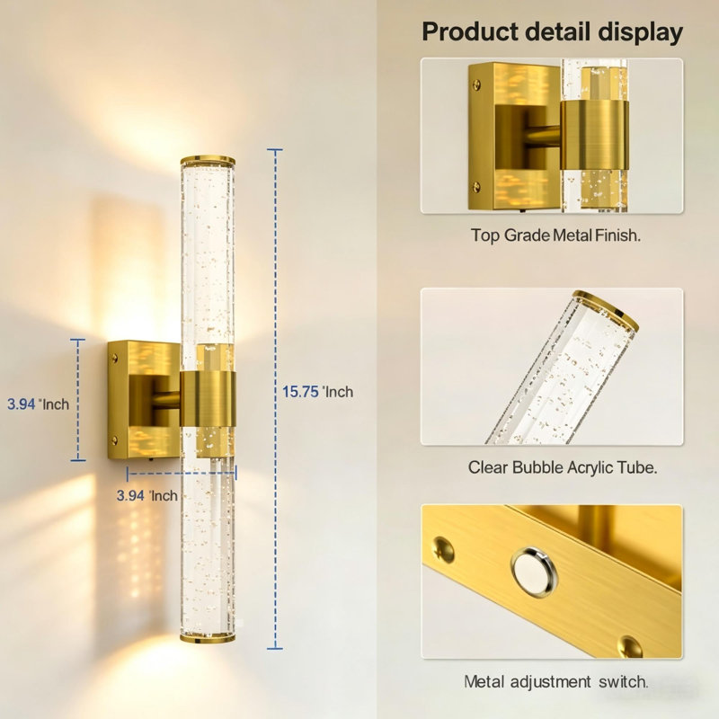 Modern Glod Bubble Cylinder Wall Sconce (Set of 2), Gold