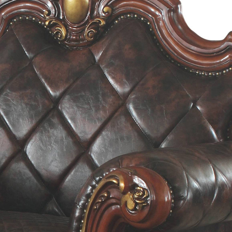 Chaise rembourrée picard et perle antique, Simili cuir brun foncé, Chêne miel