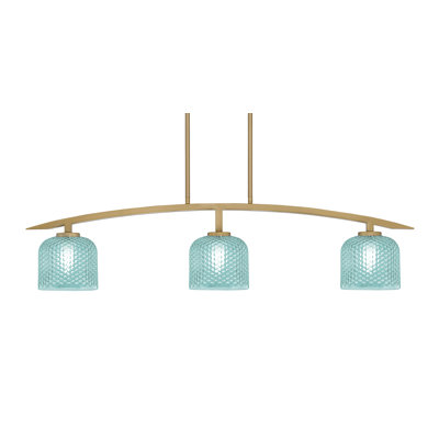 Luminaire pour îlot de cuisine 3 lumières kurve au fini laiton vieilli avec verre texturé de 6 po