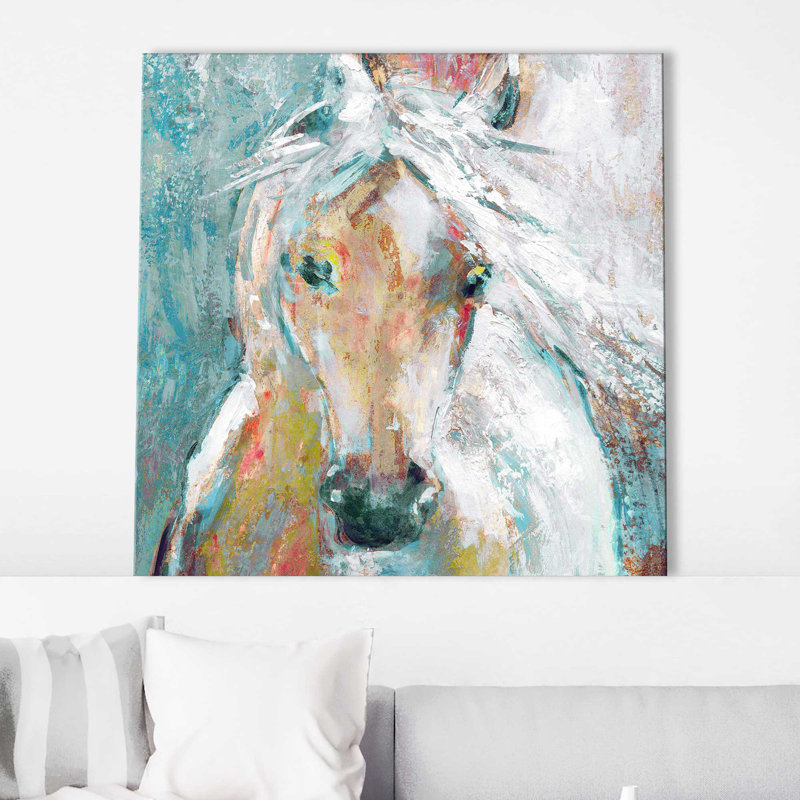 «Playful Pony» par Carol Robinson - Peinture, Toile tendue, H 28 po x l 28 po x P 1,5 po