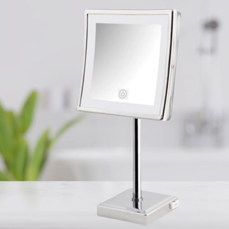 Orren Ellis 98E47A5096614F2D987E456B59C38FA3 8.5" X 8.5" LED Lighted Table Top Mirror, Chrome