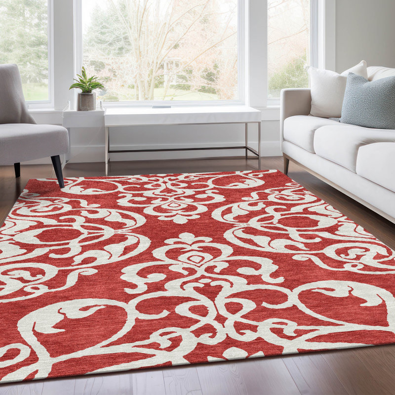 Tapis rouge Prisco lavable à la machine de qualité supérieure, Rectangle 5 pi x 7 pi 6 po