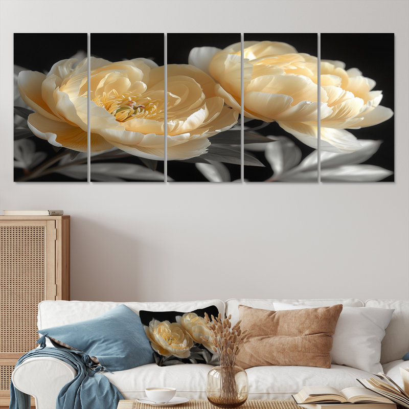 Ensemble de salon art mural Saltz - pivoines, H 32 po x l 80 po
