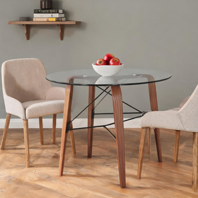 Table de salle à manger ronde en bois de noyer et en verre pour la cuisine ou la salle à manger, 34,5 pouces, sièges 3